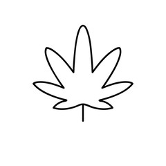 Vector image of a leaf of marijuana. Black and white drawing, monochrome. Isolated picture on white background.
