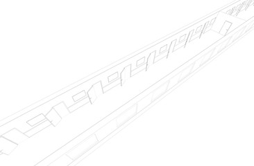 long corridor with doors, contour visualization, 3D illustration, sketch, outline