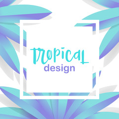 Tropical design vector frame with palm 3d leaves