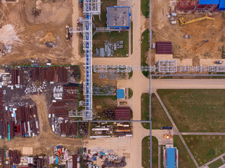 Construction of a plant for the production of carbon black. Future environmental problems of environmental pollution. Shooting drone from the air.