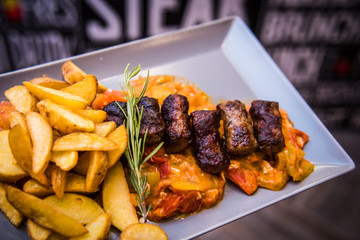 grilled meat and vegetables