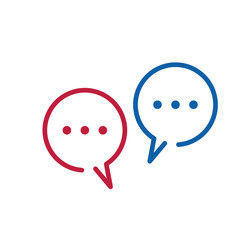 Two linear Dialog chat Speech bubbles with three dots in red and blue colors. Stock vector illustration isolated on white background.