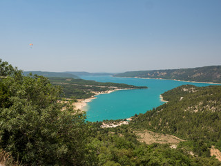 Fototapeta na wymiar France, july 2019: Verdon, Provence-Alpes-Cote d'Azur. Landscape of St Croix Lake in the Gorges Du Verdon in south-eastern France. Provence-Alpes-Cote d'Azur.