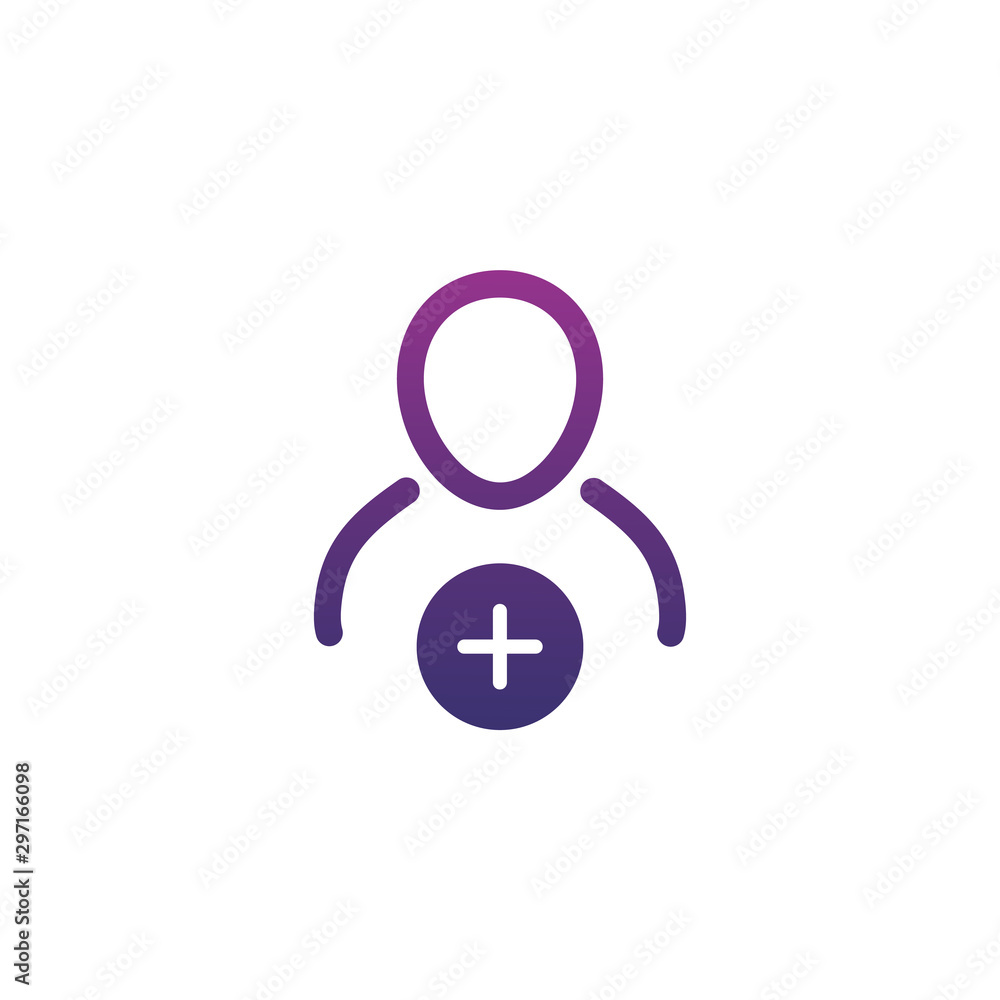 Aufkleber linear user profile sign web icon with plus glyph. stock vector illustration isolated on white backg