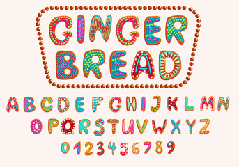 Gingerbread cookies alphabet vector set