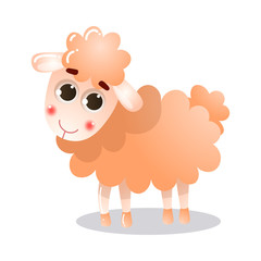 Cartoon funny cute curly sheep child vector illustration