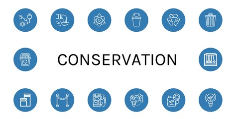 Set of conservation icons such as Electric car, Waste, Atomic energy, Bin, Recycle, Trash, Jars, Separator, Hybrid solution, Save the planet, Clean energy, Recycle bin , conservation