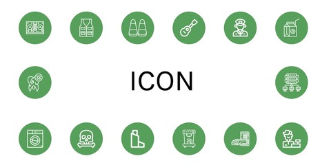 Set of icon icons such as Disc jockey, Vest, Corn, Viola, Policeman, Milk box, Washing machine, Skull, Inhaler, Coffee machine, Subway, Cashier, Tooth, Storage , icon