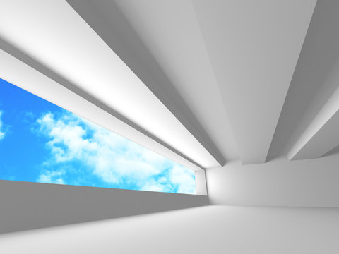 Futuristic White Architecture Design on Cloudy Sky Background © VERSUSstudio