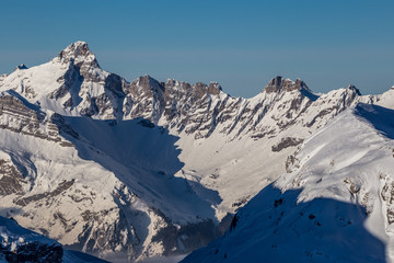 Snowy Alpine ski slopes Flaine, Haute Savoie, France