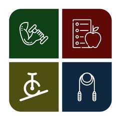Set of workout icons such as Dumbbell, Diet, Rope biking, Skipping rope , workout