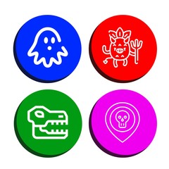 Set of scary icons such as Haunted house, Devil, Skull , scary