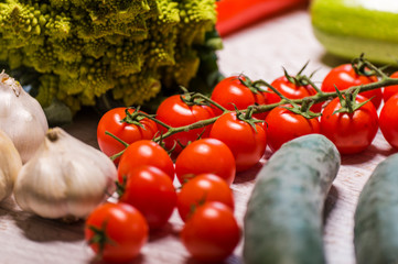 fresh vegetables on wooden table