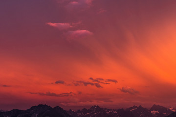 burning red sky in the alps  