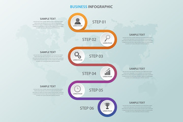 Fototapeta premium infographic template with six step instructions, can use for presentations, workflow layouts, brochures and others