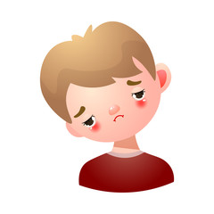 Boy with sad and disappointed face expression vector illustration