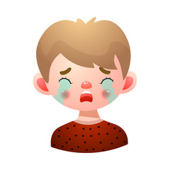 Boy with crying upset face expression vector illustration