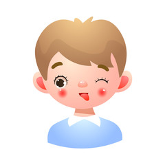 Obraz na płótnie Canvas Boy face with playful mood and winking eye vector illustration