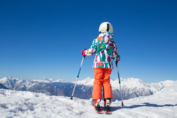 Fototapeta na wymiar girl on alpine skiing