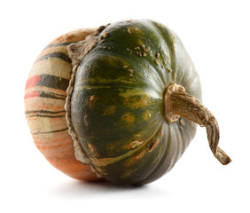 Pumpkin of unusual shape. Turban squash isolated on white background