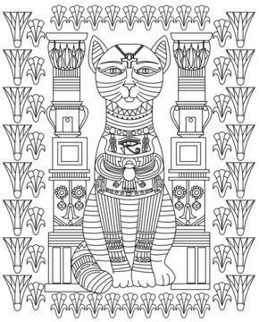 Egyptian goddess depicted with the head of a cat.
Bastet. Vector graphics.