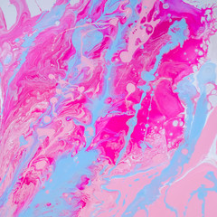 Fototapeta na wymiar Abstract pink painting on canvas using liquid acrylic technique. Marble slice texture