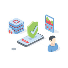 Mobile safe client settings server. Vector 3d isometric, color web icon, new flat style. Creative illustration design, idea for infographics.