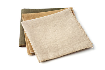 Three colorful textile napkins on white background