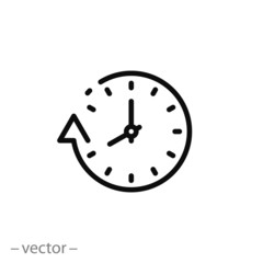 clock icon, arrow around past day, one time daylight, thin line web symbol on white background - editable stroke vector illustration eps10