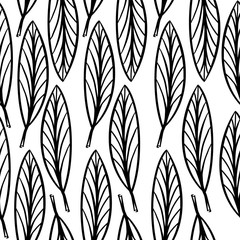 Naklejka premium Seamless pattern from hand drawn leaves, monochrome pattern for fabric and any other print.