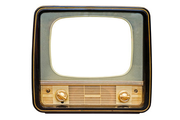 Vintage, retro old television isolated on white background. The old TV on the isolated white...