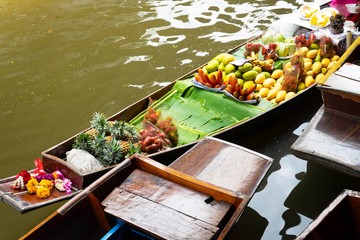 fruit on boat for sell in bangkok thailand