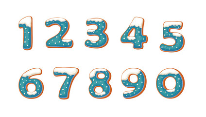Gingerbread cookie numbers. vector illustration with gingerbread cookie numbers  in cartoon style.