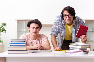 Two male students preparing for exams at home