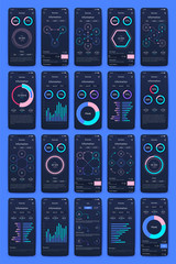 Different UI, UX, GUI screens and flat web icons for mobile apps