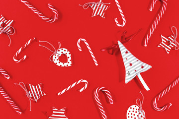 Merry Christmas or New Year pattern decor on red background