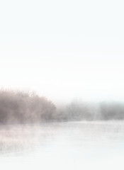 Dawn. Autumn foggy lake. Beauty nature background - 297179634