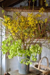 flowers in a pot inside the garden shed