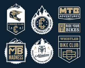 Vector mountain biking adventures, parks, clubs logo, badges and icons