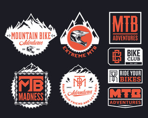 Vector mountain biking adventures, parks, clubs logo, badges and icons