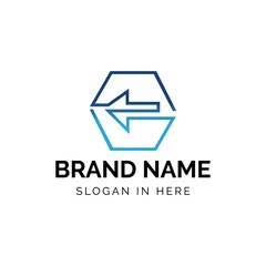 arrow with connected with hexagonal line vector logo illustration