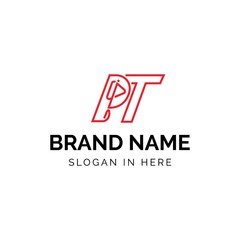 Initial PT letters with reflex hammer logo design vector illustration
