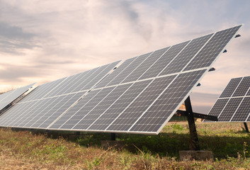 solar panel on sky sunset background