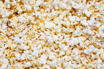 Fresh tasty salty popcorn as a food background or texture.