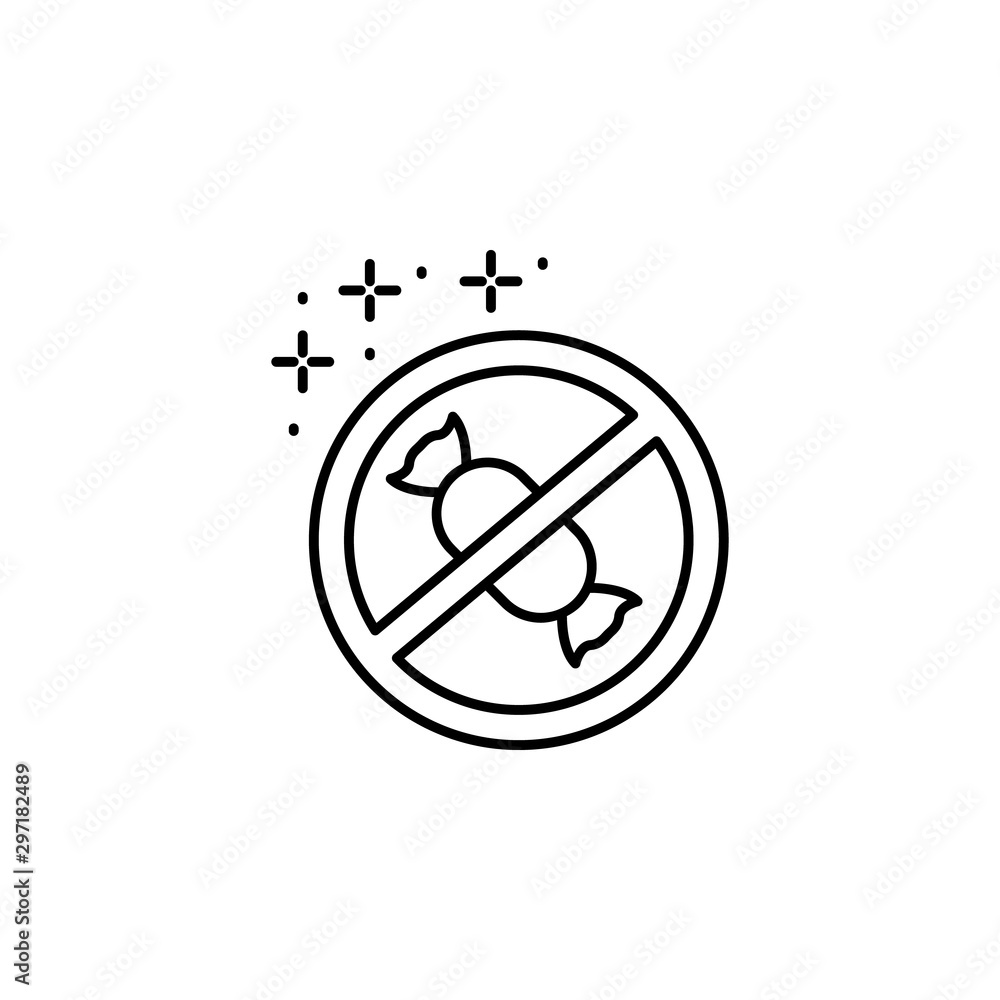 Poster ban candy icon. simple line, outline vector of diet icons for ui and ux, website or mobile applicati