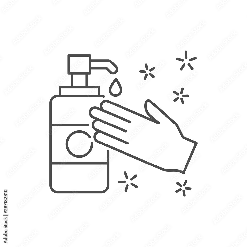 Poster liquid soap hand icon. simple line, outline vector of hygiene icons for ui and ux, website or mobile