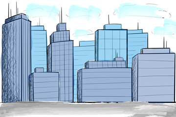 sketch of cityscape with buildings. EPS-10