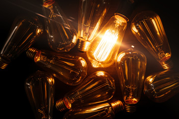 Glowing bulb. Idea, uniqueness, leadership and different concept.