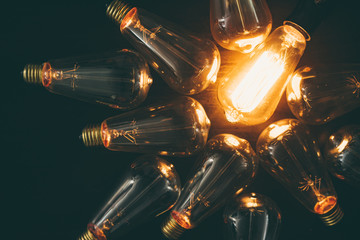 Glowing bulb. Idea, uniqueness, leadership and different concept.