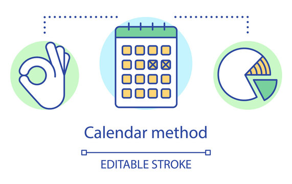 Calendar method concept icon. Birth control technique. Protection from unwanted pregnancy. Family planning. Safe sex idea thin line illustration. Vector isolated outline drawing. Editable stroke